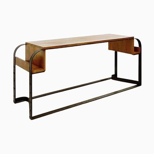 Schreibtisch aus Massivholz und Schmiedeeisen im Stil von Eugène Printz