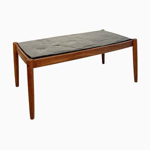 Mid-Century Coffee Table with Schist Top on a Solid Wood Base