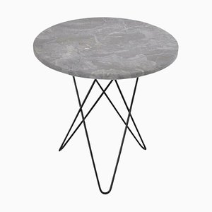 Tall Mini Grey Marble and Black Steel O Side Table by Ox Denmarq