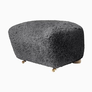Anthracite Natural Oak Sheepskin the Tired Man Footstool from By Lassen