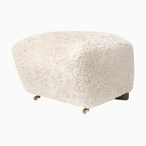 Off White Smoked Oak Sheepskin the Tired Man Footstool from By Lassen
