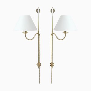 Mid-Century Swedish Adjustable and Articulating Brass Pole Wall Lights, 1950s, Set of 2