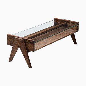 Stained Teak Glass PJ-TB-05-A Coffee Table Chandigarh by Pierre Jeanneret, 1960s
