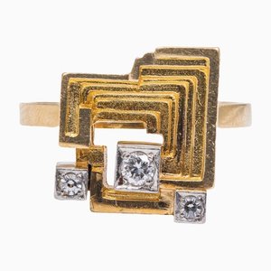 18k Yellow Gold Diamond Ring by Björn Weckström Lapland, 1970s