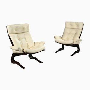 Vintage Norwegian Leather Lounge Chairs by Oddvin Rykken, Set of 2