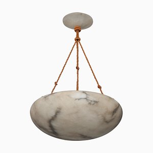 White and Black Alabaster Pendant Light Fixture, Italy, 1920s