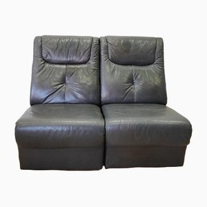 Mid-Century Modular Leather Sofa, Set of 2