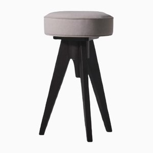 French Adjustable Wooden Tripod Stool with Canvas Seat, 1950s