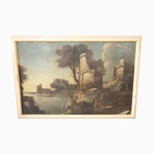 Italian River Landscape, Early 19th-Century, Oil on Canvas, Framed