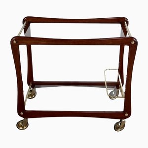 Rolling Table in Solid Mahogany, Glass & Brass, 1960s