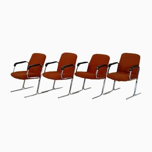 Space Age Armchairs with Chrome Steel Base and Burnt Orange Coating, 1970, Set of 4