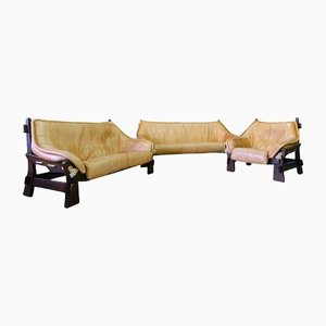 Mid-Century Brazilian Style Leather Living Room Set by Jean Gillon, 1970s, Set of 3