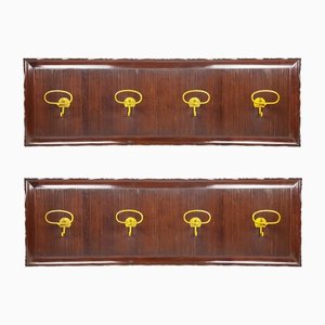 Percheros de pared italianos de madera y aluminio dorado de Fratelli Barni Mobili Darte, años 50. Juego de 2