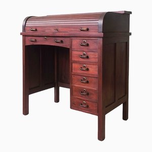 Bureau Industriel avec Porte Tambour en Chêne, Portugal, 1940s