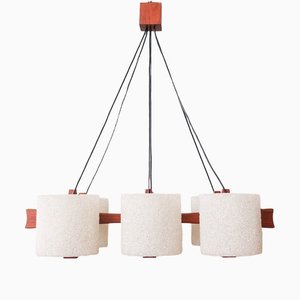 Lampe à Suspension Scandinave en Teck et Granit, 1960s