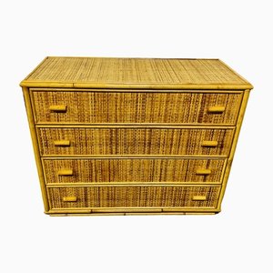 Vintage Italian Drawer in Wicker and Bamboo, 1970s