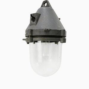 Lámpara colgante industrial vintage de vidrio transparente y gris