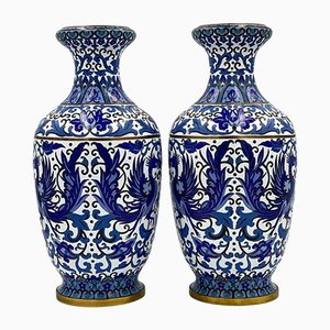 Handbemalte antike Vasen von Cloisonne, 1890er, 2er Set