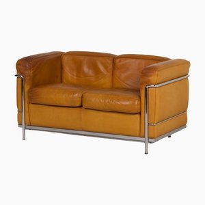 Cognacfarbenes 2-Sitzer LC2 Sofa von Le Corbusier für Cassina, 1990er