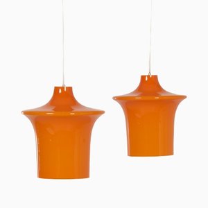 Lámparas colgantes B-1204 de vidrio opalino naranja de Raak Design Team para Raak, años 60