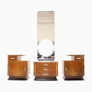 Mirror Cabinet and Bedside Tables by Jindřich Halabala, 1950s, Set of 3