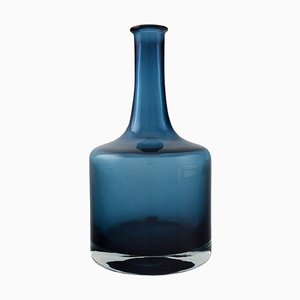 Swedish Narrow Neck Vase in Blue Mouth Blown Art Glass from Åseda, 1970s