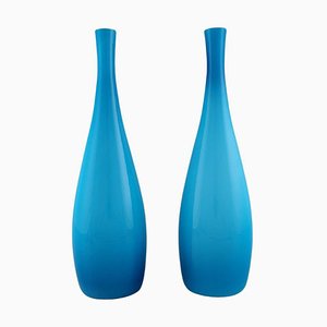 Large Danish Vases in Turquoise from Kastrup Glas, Set of 2