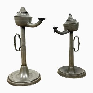 Pewter Oil Lamps, 1820s, Set of 2