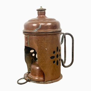 Lámpara de aceite antigua de cobre, siglo XIX
