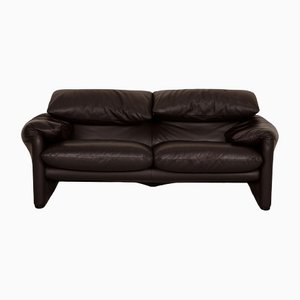 Dark Brown Leather Maralunga Loveseat Sofa from Cassina