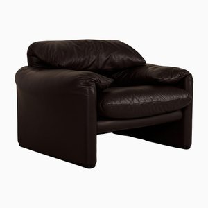Dark Brown Leather Maralunga Armchair from Cassina