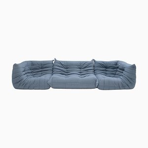 Togo Sectional Sofas in Blue by Michel Ducaroy for Ligne Roset, Set of 3