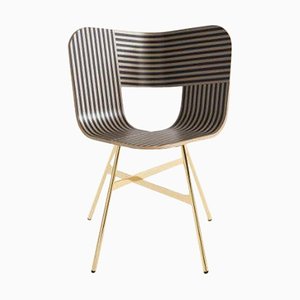 Tria 4 Legged Chair in Gold with Striped Seat in Ivory and Black by Colé Italia