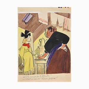 Bernard Bécan, The Conversation of Two Women, Original Zeichnung, 1920er Jahre