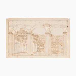 Carlo Bottini, Architectural Study, Brown Ink on Paper, 1841