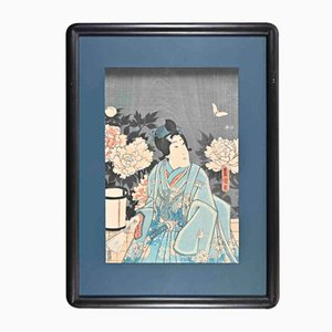 Femme Japonaise, Gravure sur Bois Originale, Milieu du 19ème Siècle