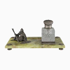 Russian Monumental Silver-Mounted on Green Marble Inkstand, 1900s