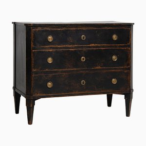 Small Antique Swedish Gustavian Chest of Drawers in Black