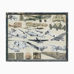 French Aviation Composition, Early 20th-Century, Collage, Framed