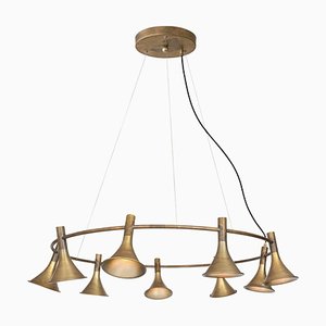 Round Raw Brass Megafon 9 Light Ceiling Lamp by Jesper Ståhl for Konsthantverk