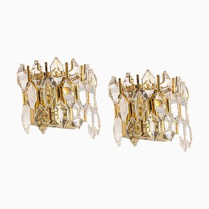 Golden Gilded Brass & Crystal Sconces from Palwa, Germany, 1970s, Set of 2