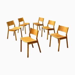 Mid-Century Italian Modern Solid Oak Dining Chairs, 1960s, Set of 6