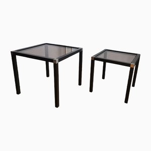 Vintage Nesting Tables in Black Metal and Smoked Glass, 1980s