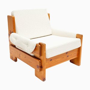 Mid-Century Swedish Brutalist Lounge Chair in Solid Pine, 1970s