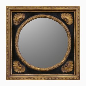 Vintage Ebony and Gold Round Wall Mirror, Italy, 2000s