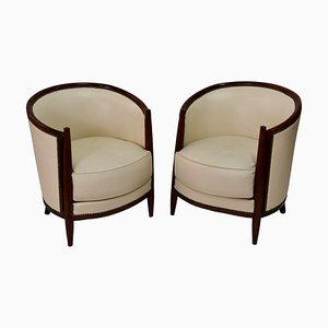 French Art Deco Lounge Chairs in Mahogany and Leather, 1925, Set of 2