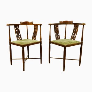 Antique Corner Chairs in Inlaid Mahogany, 1900s, Set of 2
