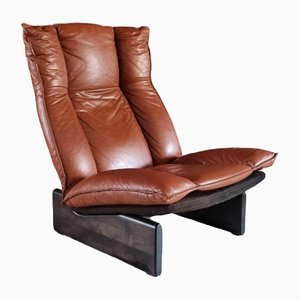 Dutch Lounge Chair in Cognac Leolux Leather and Wood, 1970s