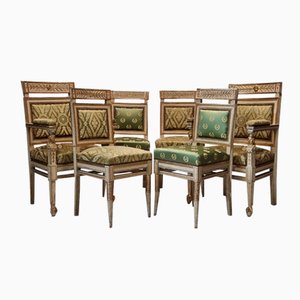 Antique Empire Salon Armchairs in Carved Wood, Set of 6