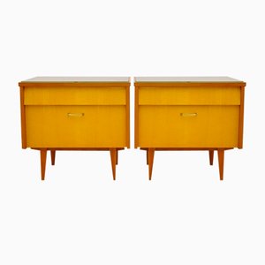 Yellow Bedside Tables in Veneer, 1950s, Set of 2